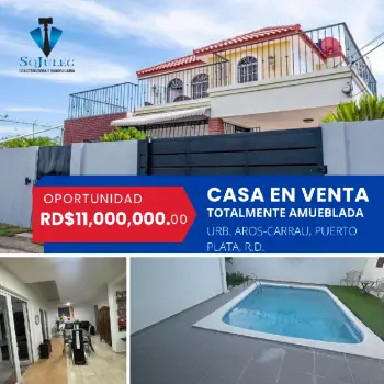 Espaciosa casa en venta urb. aros carrau puerto plata