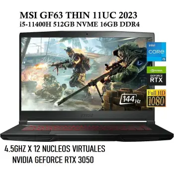 Msi gf 63 i5 11400h 4.5ghz x 12 16gb drr4 512gb m.2 rtx 3050 4gb gddr6