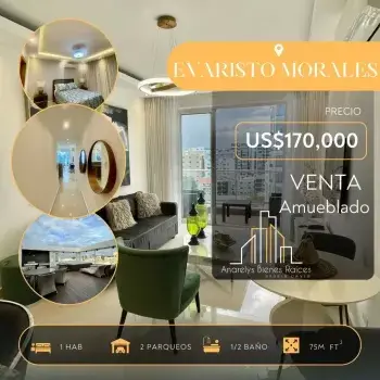 Apartamento amueblado en venta en evaristo morales 1-hab 2-parq dn