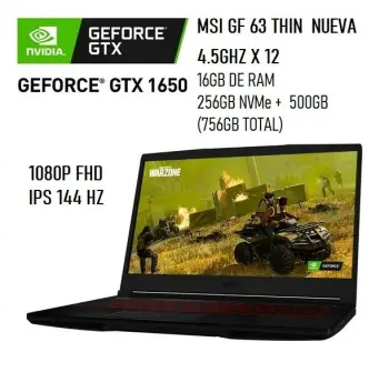 Laptop msi i5 11400h 2.7 16gb ram drr4 256 m.2  500gb gtx 1650 fhd ips