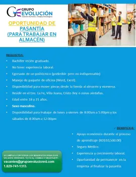 Pasante  para trabajar en el área de almacén