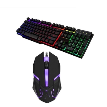 Teclado y mouse gamer negro kit con luces