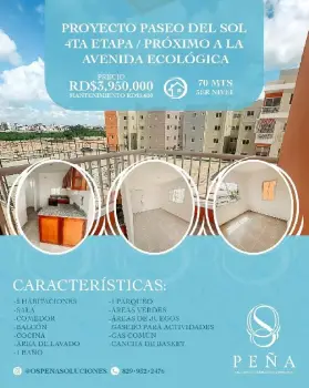 Se vende apartamento en residencial paseo del sol santo domingo este
