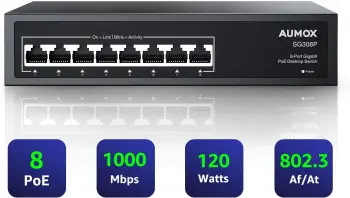 Switch poe gigabit de 8 puertos 8 puertos poe 120w conmutador de red g