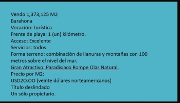 Vendo 1373125 m2 barahona