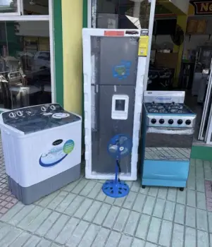 SÚper combo completo nevera nedoca 14 pie lavadora midea y estufa de 4