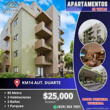 Apartamento en venta con bono primera vivienda km14 autopista duarte