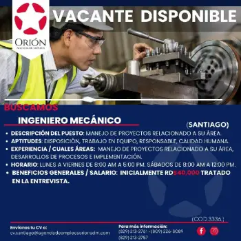 Vacante disponible para ingeniero mecanico