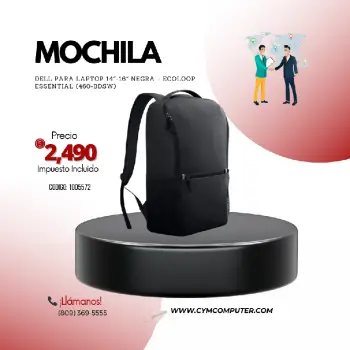 Mochila dell para laptop 14″-16″ negra – ecoloop essential 460-bdsw
