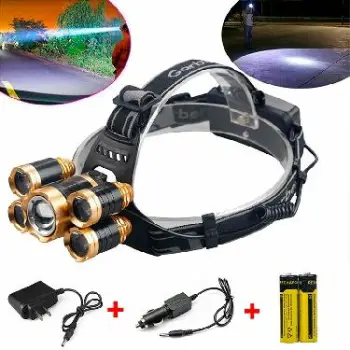 Lampara de cabeza recargable de 5 focos luz minera led alta potencia /