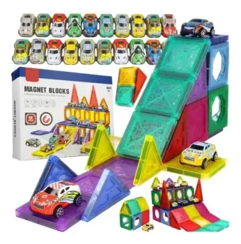 Juguete bloques magnéticos 3d pista 20 autos de 68 piezas