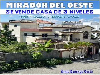 Casa de 3 niveles en el residencial mirador del oeste 425 mts.2 4 habs
