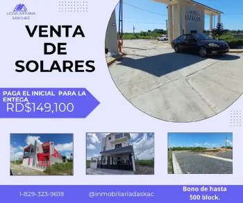 Solares de 288 mts2. economicos con bono de 500 block.