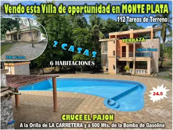 Vendo villa 2 casas piscina  area de juegos con 112 tareas en el cruce