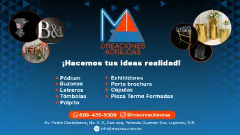 Podium acrílico letrero cúpula murales pecera buzones letras tómbola e