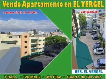 Vendo apto en el vergel 3 habs. 126 mts.2 4to piso a media cuadra de l