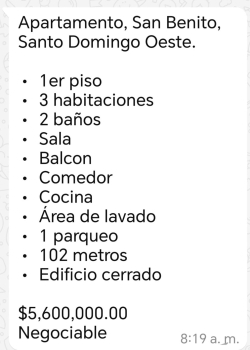 En venta apartamento san benito sto dgo oeste
