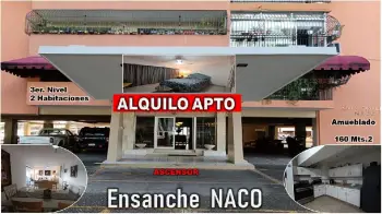 Alquilo apto amueblado ens. naco  2 habs. 3er. piso 160 mts.2 ascensor