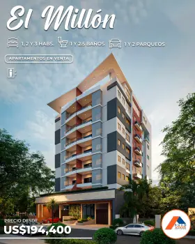 Hermosa torre de 9 niveles ubicada en el millón santo domingo distrito
