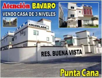 Oportunidad unica casa 3 niveles amueblada  en bavaro res. buena vista
