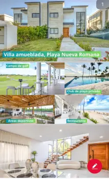 Villa en playa nueva romana totalmente amueblado