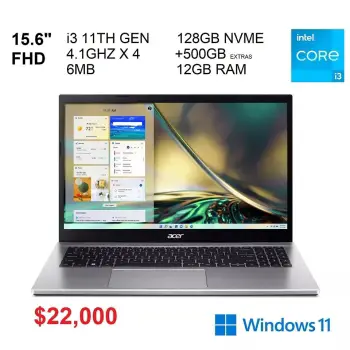 Laptop acer aspire 3 15.6 i3 11va 12gb ddr4 128gb ssd  500gb 22000