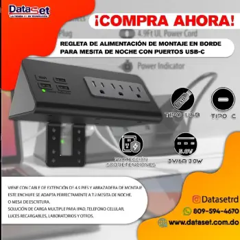 regleta de alimentación con montaje en borde y puertos usb-c
