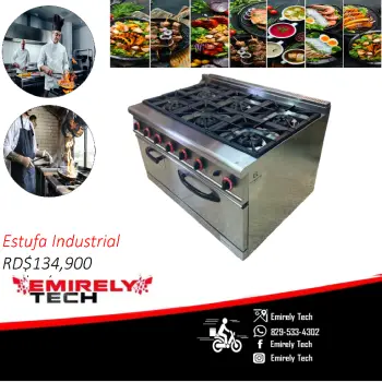 Estufa industrial comercial de 6 hornillas y horno