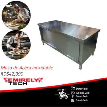 Mesa de trabajo de acero inoxidable tipo gabinete de 2 puertas