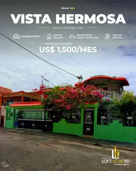 Casa dos niveles con piscina y buena ubicación en renta.