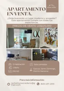 Apartamento de 2 habitaciones en venta en gazcue.