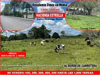 Vendo finca 1000 tareas hacienda estrella por partes o completa a la o