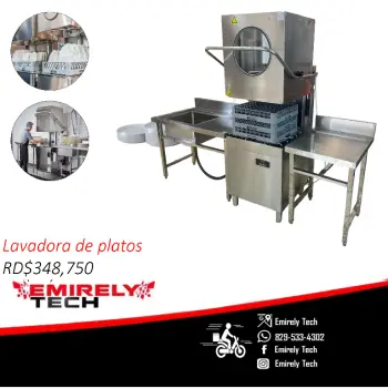 Lavadora de platos industrial con fregadero lavadero