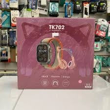 reloj inteligente smartwatch y audifonos orejas de gato  bluetooth tk