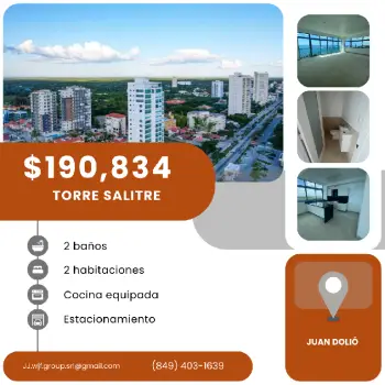 Apartamento de dos habitaciones en torre salitre