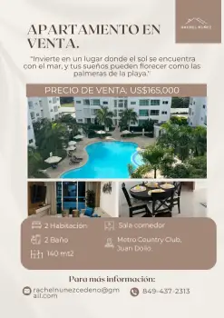 Apartamento de 2 habitaciones en venta en juan dolio.