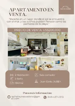Apartamento de 2 habitaciones en venta en juan dolio.