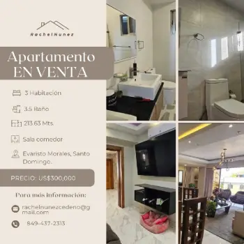 Apartamento de 3 habitaciones en venta en evaristo morales.