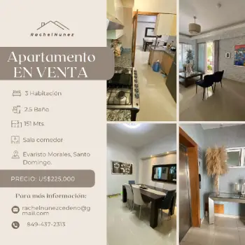 Apartamento de 3 habitaciones en venta en evaristo morales.