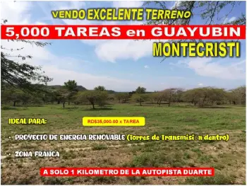 Vendo terreno de 5000 tareas en guayubin montecristi para proyecto de