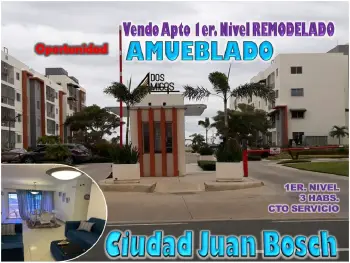 Vendo apto 1er. nivel amueblado y rebajado en ciudad juan bosch oportu