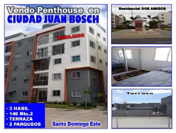 Vendo penthouse  con terraza en  ciudad juan bosch 3 habs. 140 mts.2 r