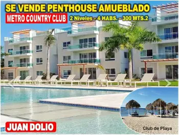 Penthouse de lujo en metro country club juan dolio 300 mts.2 4 habs. f