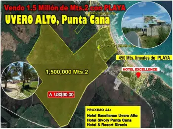 Vendo 1.5 millón de mts.2 con playa en uvero alto o 900000 o  600000 p