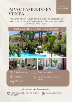 Apartamento de 2 habitaciones en venta en juan dolio.