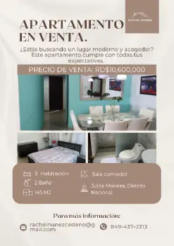 Apartamento de 3 habitaciones en venta en julieta morales.