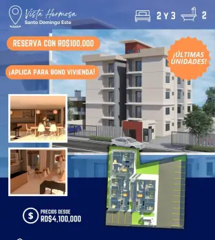 Apartamento de 2 habitaciones en venta en vista hermosa.