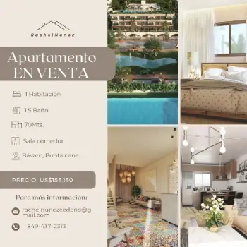 Apartamento de 2 habitaciones en venta en bávaro punta cana.