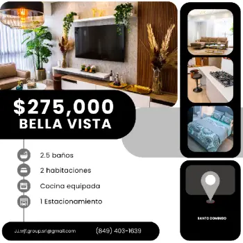 Vendo lujoso apartamento amueblado en bella vista