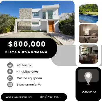Majestuosa villa en playa nueva romana